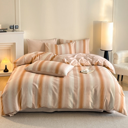 91家纺网 家纺一手货源 找家纺 莱登卡奴 2025新款A类100%全棉磨毛休闲中古系列四件套 克洛伊-咖