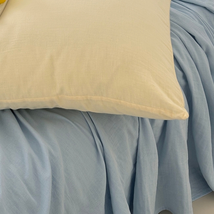 91家纺网 家纺一手货源 找家纺 FORTWO家纺原创设计（FOR TWO家纺） 2025新款双层纱撞色包边蝴蝶结款四件套-海盐 海盐-香草黄