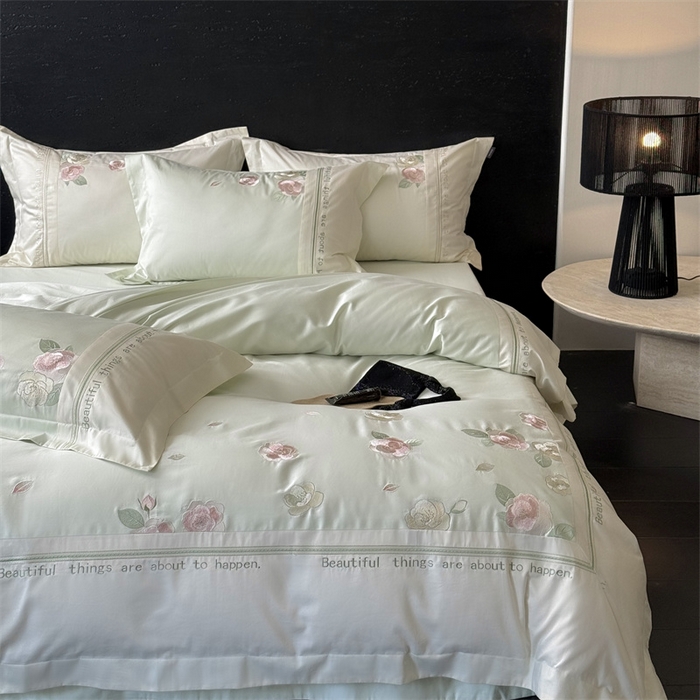 91家纺网 家纺一手货源 找家纺 MIU缪家居 2025新款100支全棉四件套-沁山茶 沁山茶-半夏绿