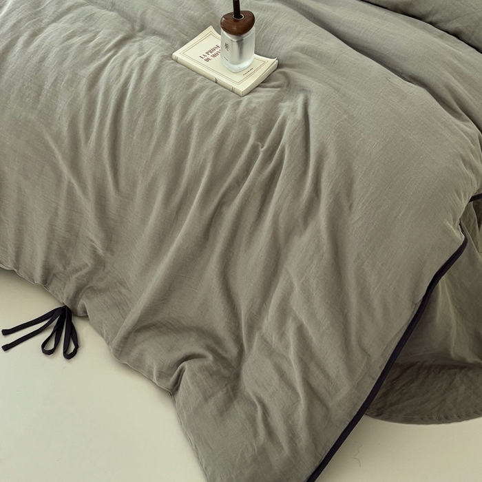 91家纺网 家纺一手货源 找家纺 FORTWO家纺原创设计（FOR TWO家纺） 2025新款双层纱撞色包边蝴蝶结款四件套-海盐 海盐-青石绿