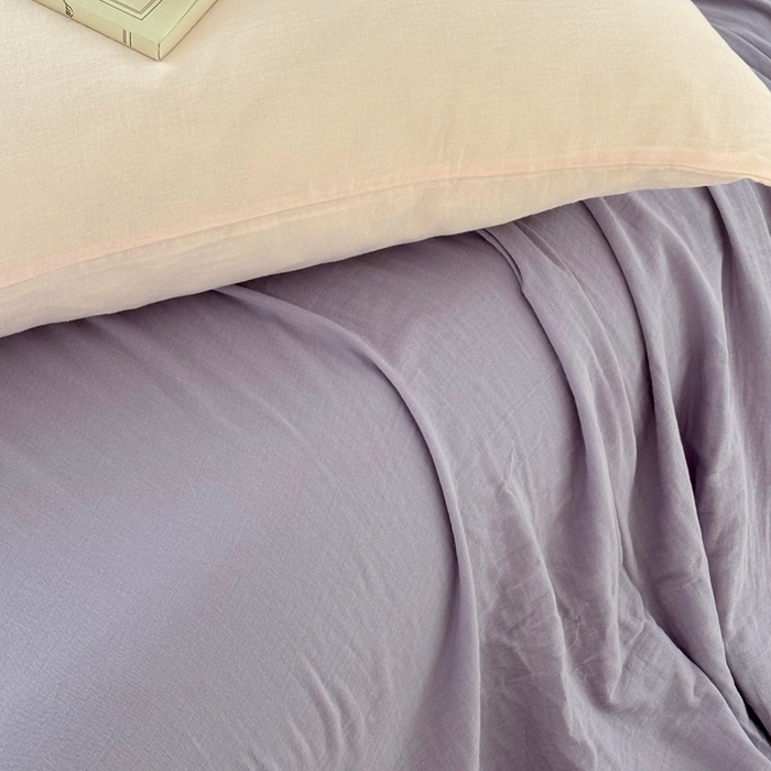 91家纺网 家纺一手货源 找家纺 FORTWO家纺原创设计（FOR TWO家纺） 2025新款双层纱撞色包边蝴蝶结款四件套-海盐 海盐-竹桃粉