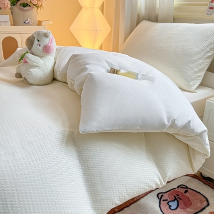 麒东家纺 2025新款圆豆纱华夫格学生三件套 米白