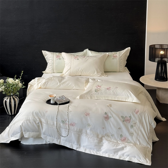 91家纺网 家纺一手货源 找家纺 MIU缪家居 2025新款100支全棉四件套-沁山茶 沁山茶-清雅白