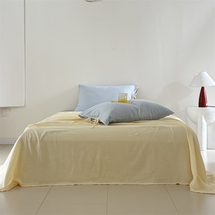 91家纺网 家纺一手货源 找家纺 （总）FORTWO家纺原创设计（FOR TWO家纺） 2025新款双层纱撞色包边蝴蝶结款四件套-海盐