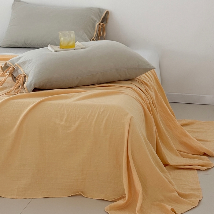 91家纺网 家纺一手货源 找家纺 FORTWO家纺原创设计（FOR TWO家纺） 2025新款双层纱撞色包边蝴蝶结款四件套-海盐 海盐-蜜豆绿