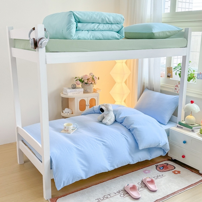 91家纺网 家纺一手货源 找家纺 （总）麒东家纺 2025新款圆豆纱华夫格学生三件套