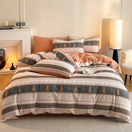 91家纺网 家纺一手货源 找家纺 莱登卡奴 2025新款A类100%全棉磨毛休闲中古系列四件套 时光纪