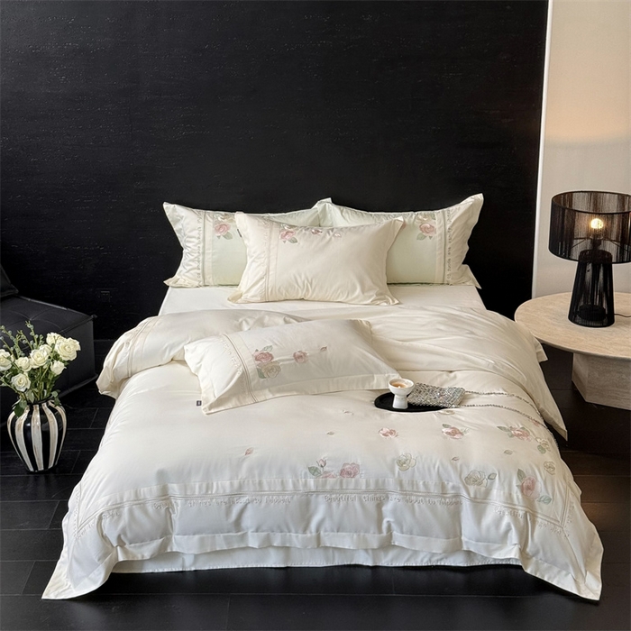 91家纺网 家纺一手货源 找家纺 MIU缪家居 2025新款100支全棉四件套-沁山茶 沁山茶-清雅白