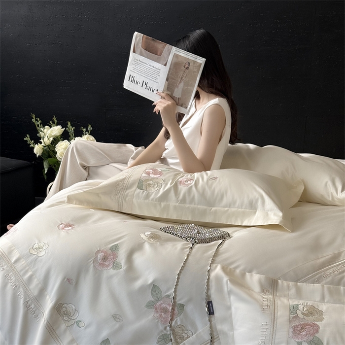 91家纺网 家纺一手货源 找家纺 MIU缪家居 2025新款100支全棉四件套-沁山茶 沁山茶-清雅白