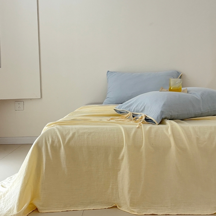 91家纺网 家纺一手货源 找家纺 （总）FORTWO家纺原创设计（FOR TWO家纺） 2025新款双层纱撞色包边蝴蝶结款四件套-海盐