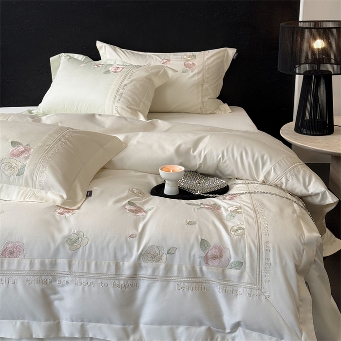 91家纺网 家纺一手货源 找家纺 MIU缪家居 2025新款100支全棉四件套-沁山茶 沁山茶-清雅白