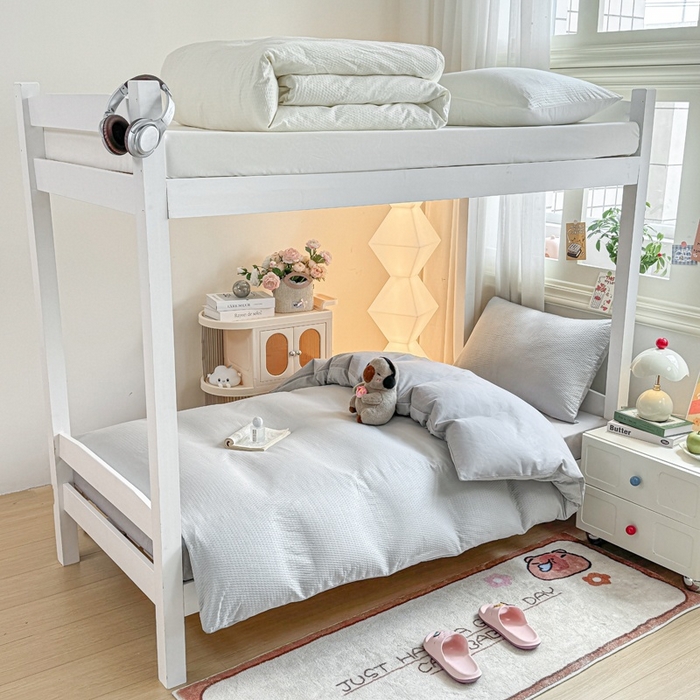 91家纺网 家纺一手货源 找家纺 麒东家纺 2025新款圆豆纱华夫格学生三件套 灰色