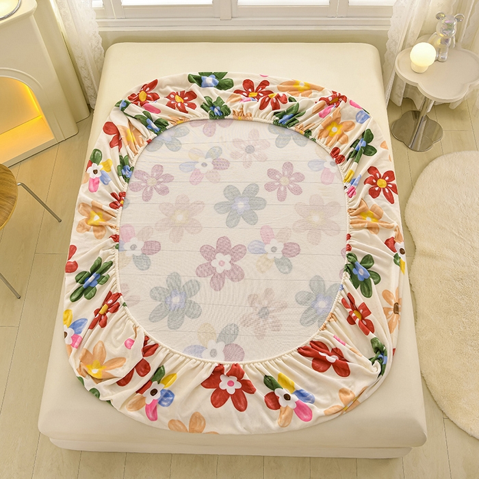 91家纺网 家纺一手货源 找家纺 圣楚家纺 2025新款牛奶绒床笠 花花世界