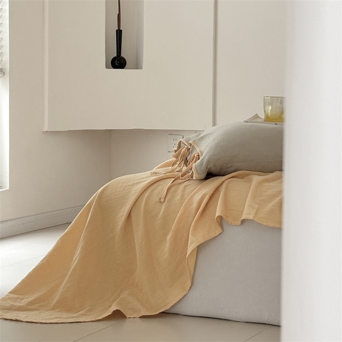 91家纺网 家纺一手货源 找家纺 FORTWO家纺原创设计（FOR TWO家纺） 2025新款双层纱撞色包边蝴蝶结款四件套-海盐 海盐-蜜豆绿