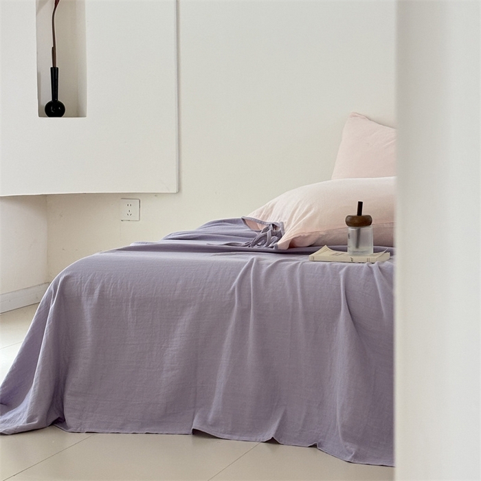 91家纺网 家纺一手货源 找家纺 FORTWO家纺原创设计（FOR TWO家纺） 2025新款双层纱撞色包边蝴蝶结款四件套-海盐 海盐-竹桃粉