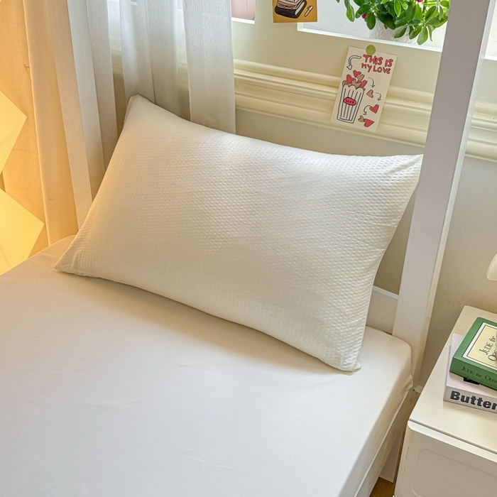 91家纺网 家纺一手货源 找家纺 麒东家纺 2025新款圆豆纱华夫格学生三件套 米白