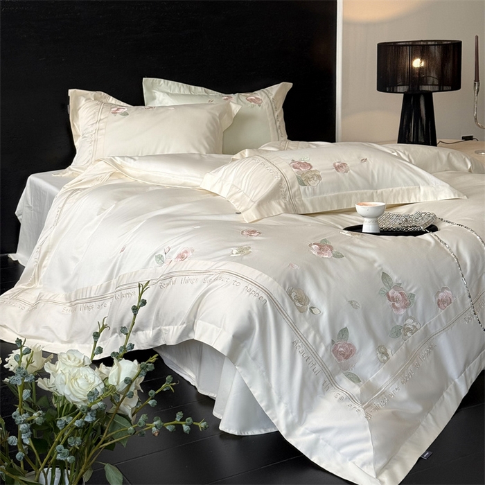 91家纺网 家纺一手货源 找家纺 MIU缪家居 2025新款100支全棉四件套-沁山茶 沁山茶-清雅白