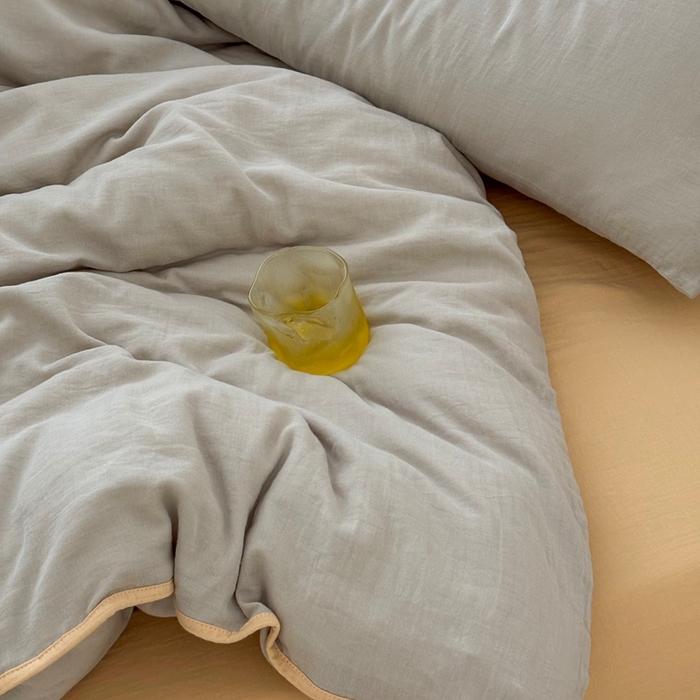 91家纺网 家纺一手货源 找家纺 FORTWO家纺原创设计（FOR TWO家纺） 2025新款双层纱撞色包边蝴蝶结款四件套-海盐 海盐-蜜豆绿