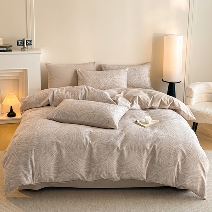 91家纺网 家纺一手货源 找家纺 莱登卡奴 2025新款A类100%全棉磨毛休闲中古系列四件套 布兰卡-咖