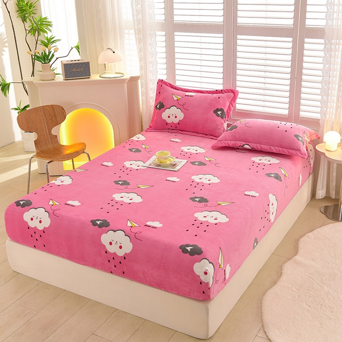 91家纺网 家纺一手货源 找家纺 圣楚家纺 2025新款牛奶绒床笠 甜美约定