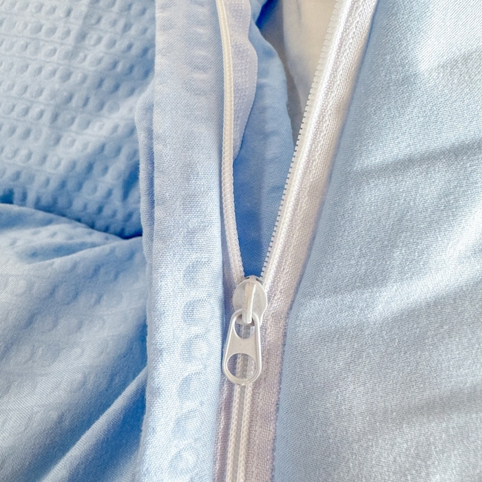 91家纺网 家纺一手货源 找家纺 麒东家纺 2025新款圆豆纱华夫格学生三件套 蓝色