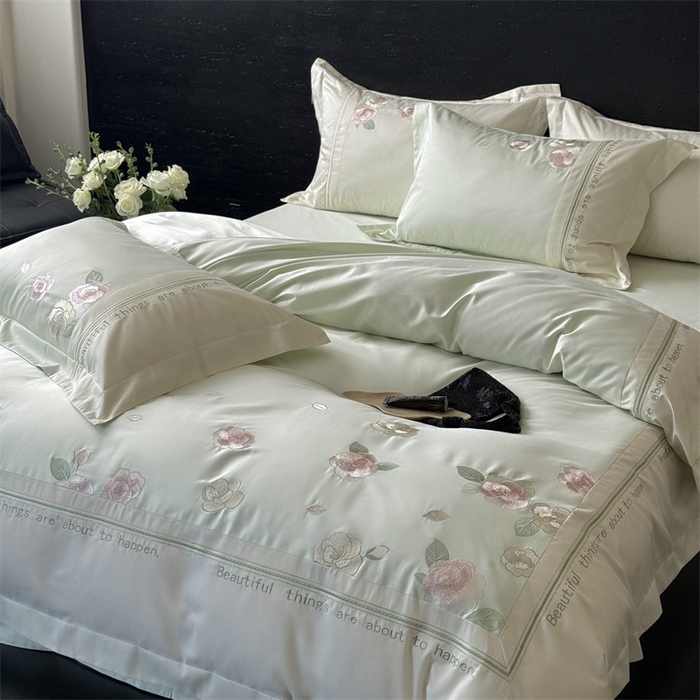 91家纺网 家纺一手货源 找家纺 MIU缪家居 2025新款100支全棉四件套-沁山茶 沁山茶-半夏绿