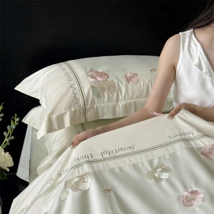 91家纺网 家纺一手货源 找家纺 MIU缪家居 2025新款100支全棉四件套-沁山茶 沁山茶-半夏绿