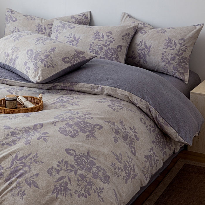 91家纺网 家纺一手货源 找家纺 芯贝儿 2025秋冬新品加厚原麻复古风亚麻皱皱双层纱水洗m四件套 风木槿--紫