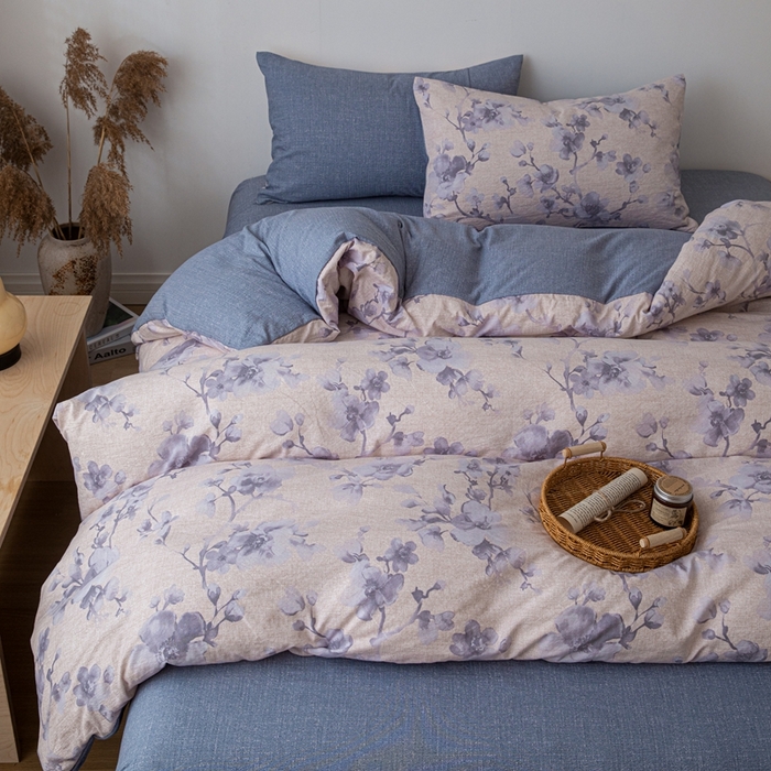 91家纺网 家纺一手货源 找家纺 芯贝儿 2025秋冬新品加厚原麻复古风亚麻皱皱双层纱水洗m四件套 慕雪--灰