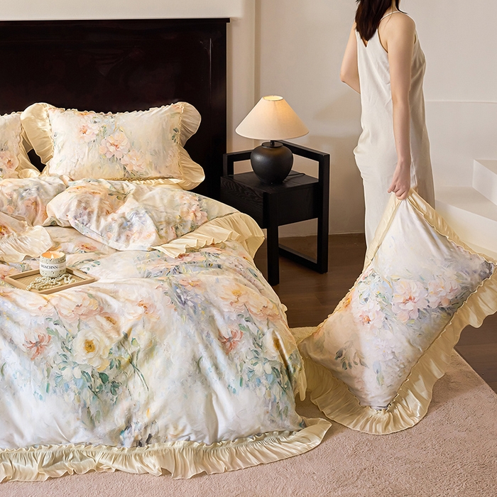 91家纺网 家纺一手货源 找家纺 （总）迷尚家居 2025新款全棉60支全棉磨毛花边款四件套