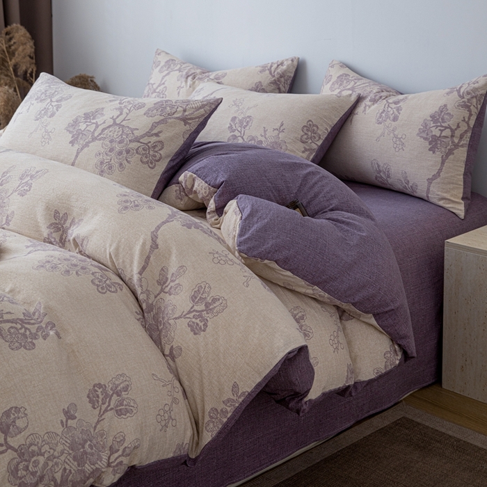 91家纺网 家纺一手货源 找家纺 芯贝儿 2025秋冬新品加厚原麻复古风亚麻皱皱双层纱水洗m四件套 砚秋