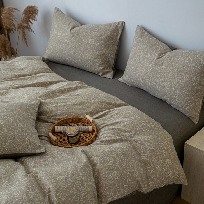 91家纺网 家纺一手货源 找家纺 芯贝儿 2025秋冬新品加厚原麻复古风亚麻皱皱双层纱水洗m四件套 古奈--绿