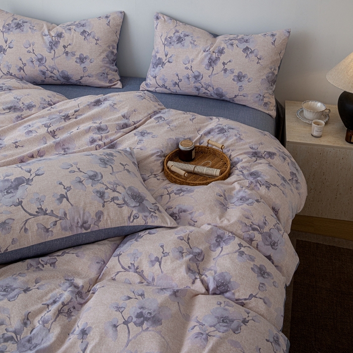 91家纺网 家纺一手货源 找家纺 芯贝儿 2025秋冬新品加厚原麻复古风亚麻皱皱双层纱水洗m四件套 慕雪--灰