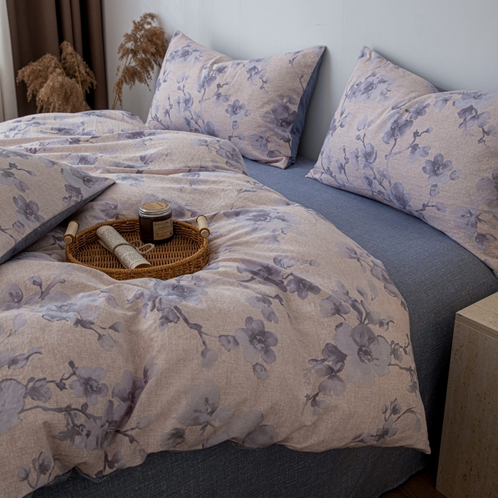 91家纺网 家纺一手货源 找家纺 芯贝儿 2025秋冬新品加厚原麻复古风亚麻皱皱双层纱水洗m四件套 慕雪--灰