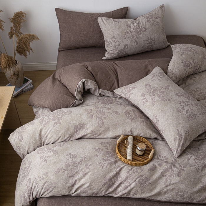 91家纺网 家纺一手货源 找家纺 芯贝儿 2025秋冬新品加厚原麻复古风亚麻皱皱双层纱水洗m四件套 风木槿-咖