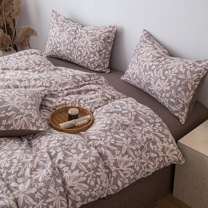 91家纺网 家纺一手货源 找家纺 芯贝儿 2025秋冬新品加厚原麻复古风亚麻皱皱双层纱水洗m四件套 苍梧