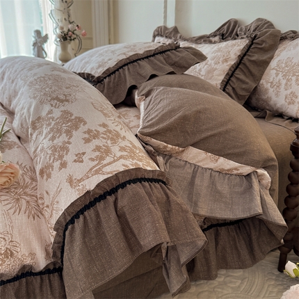 91家纺网 家纺一手货源 找家纺 （总）优贝家纺 2025秋冬新款复古风高端提花水洗亚麻原麻棉麻四件套