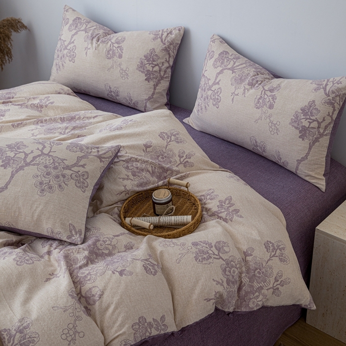 91家纺网 家纺一手货源 找家纺 芯贝儿 2025秋冬新品加厚原麻复古风亚麻皱皱双层纱水洗m四件套 砚秋