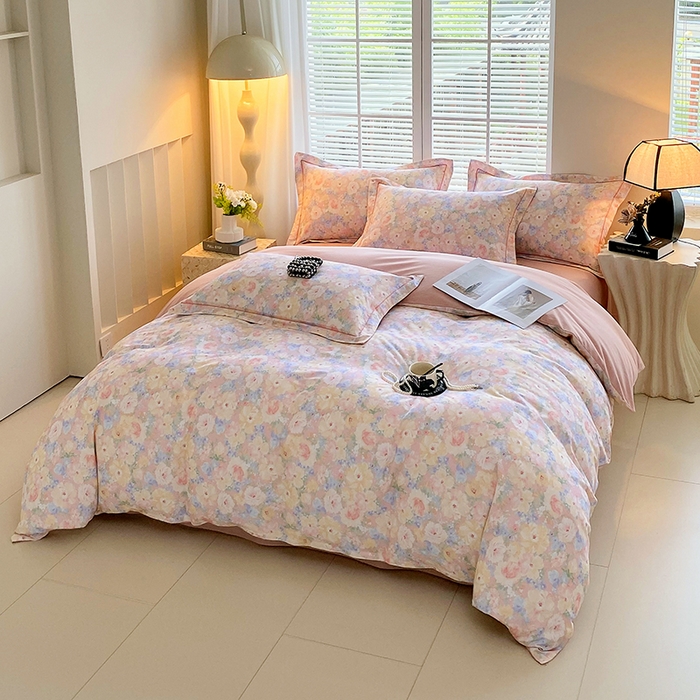 91家纺网 家纺一手货源 找家纺 威布斯 2025新疆棉全棉生态加厚磨毛四件套仙女星尘-粉