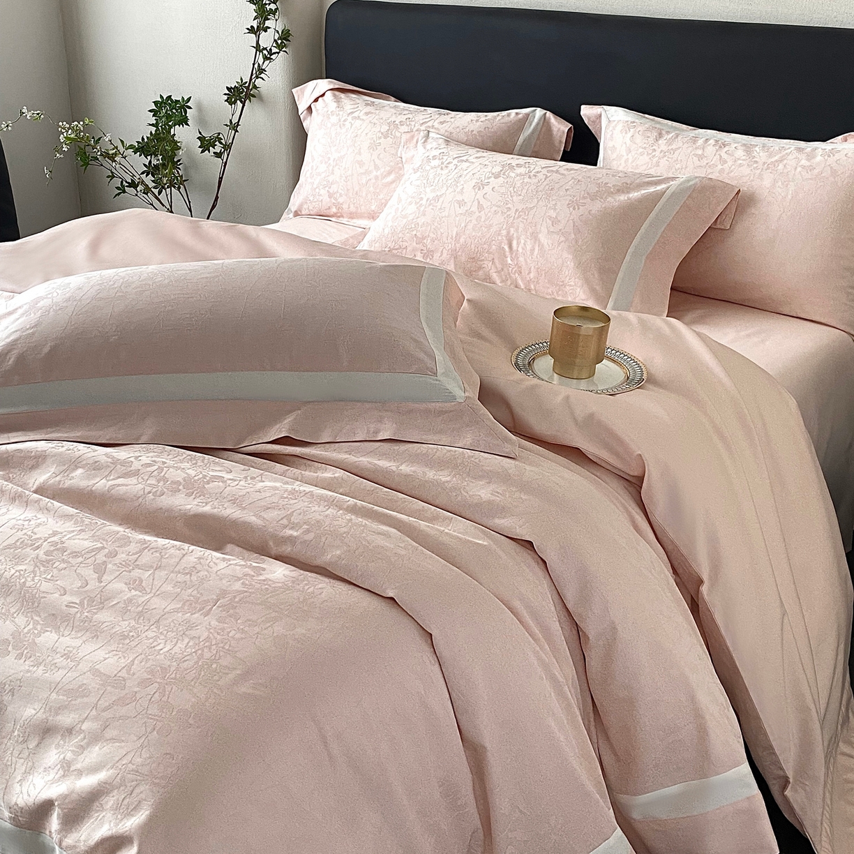 91家纺网 家纺一手货源 找家纺 2025秋冬新款长绒棉提花四件套-半夏 半夏-粉