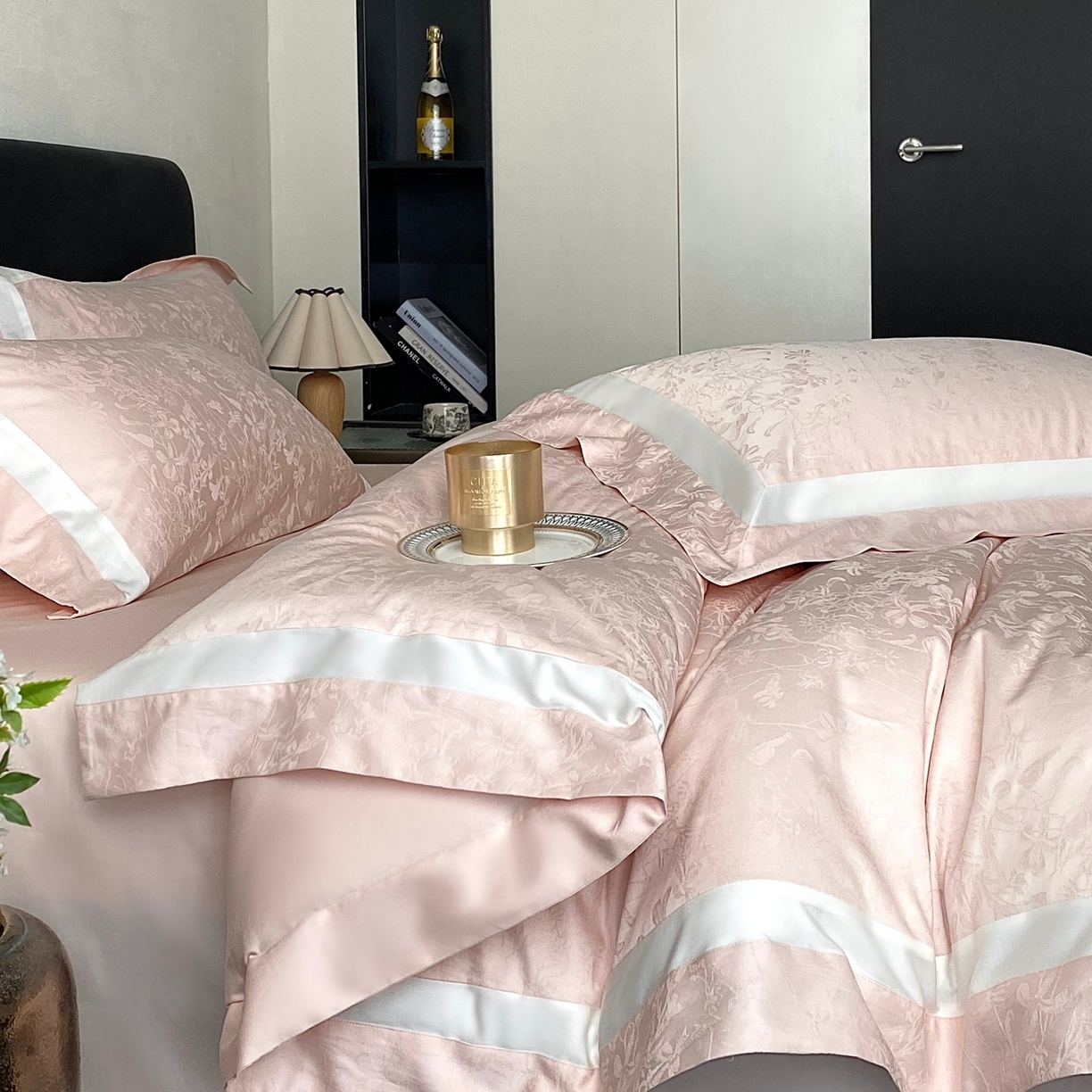 91家纺网 家纺一手货源 找家纺 2025秋冬新款长绒棉提花四件套-半夏 半夏-粉