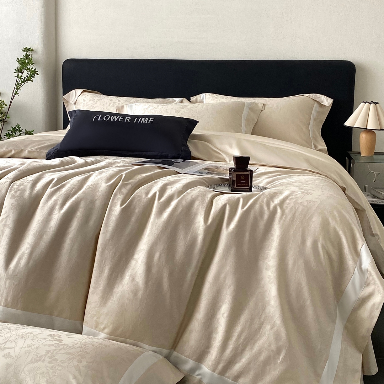 91家纺网 家纺一手货源 找家纺 2025秋冬新款长绒棉提花四件套-半夏 半夏-香槟