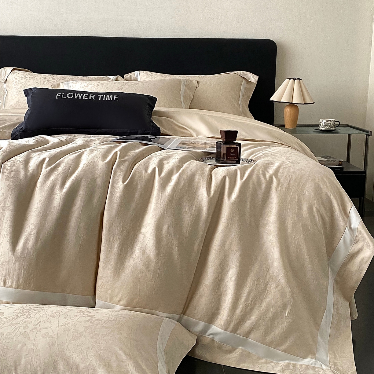 91家纺网 家纺一手货源 找家纺 2025秋冬新款长绒棉提花四件套-半夏 半夏-香槟