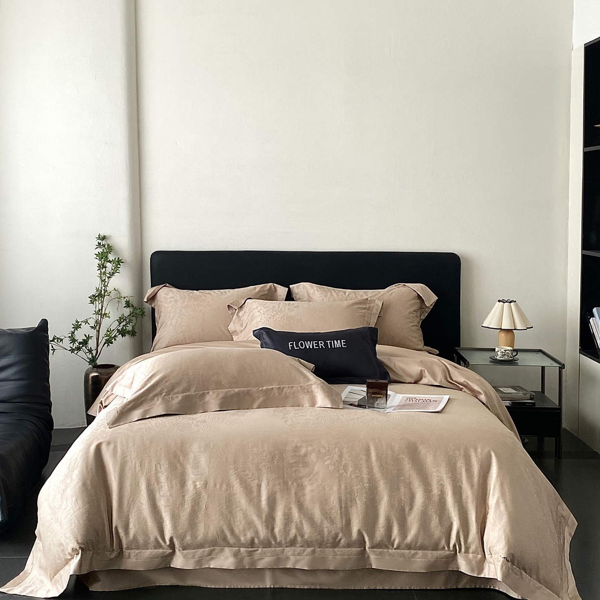 花时间2025秋冬新款长绒棉提花四件套-翠影 翠影-咖