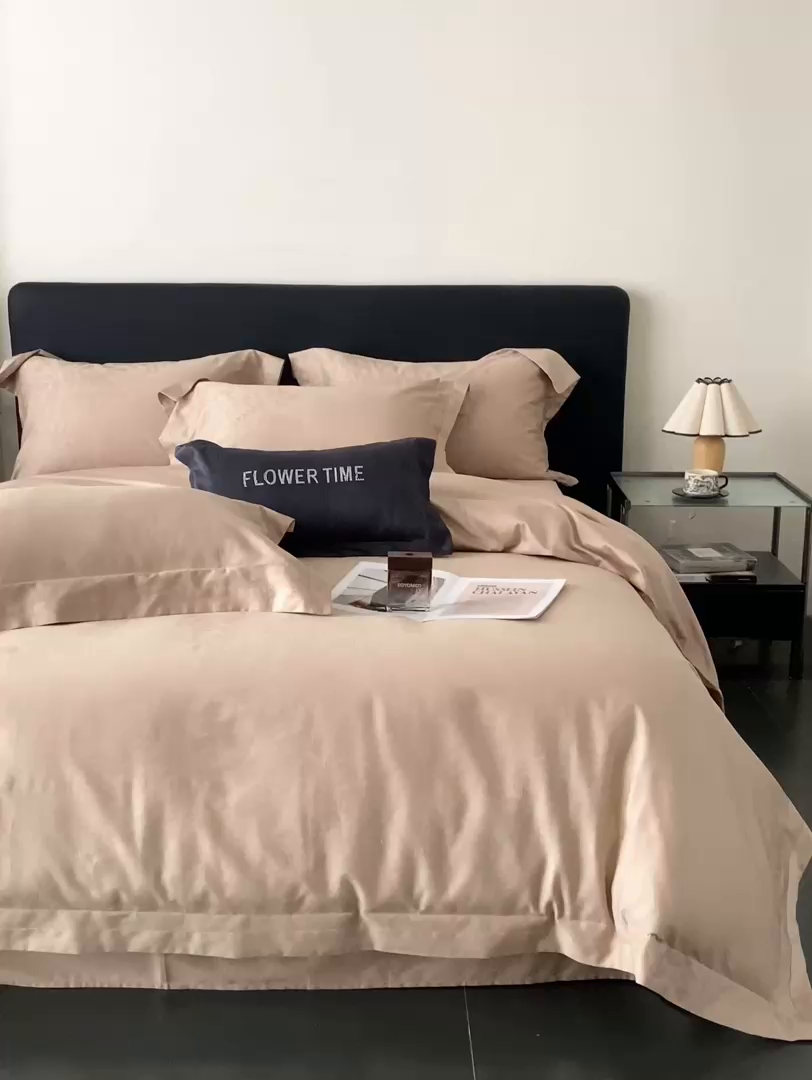 91家纺网 家纺一手货源 找家纺 花时间2025秋冬新款长绒棉提花四件套-翠影 翠影-咖