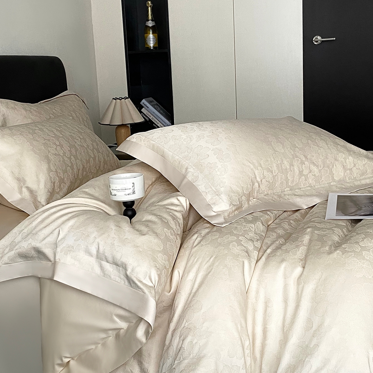 91家纺网 家纺一手货源 找家纺 花时间2025秋冬新款长绒棉提花四件套-露薇 露薇-香槟