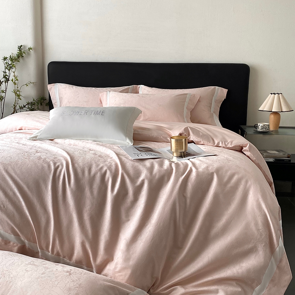 91家纺网 家纺一手货源 找家纺 2025秋冬新款长绒棉提花四件套-盛妍 盛妍-粉