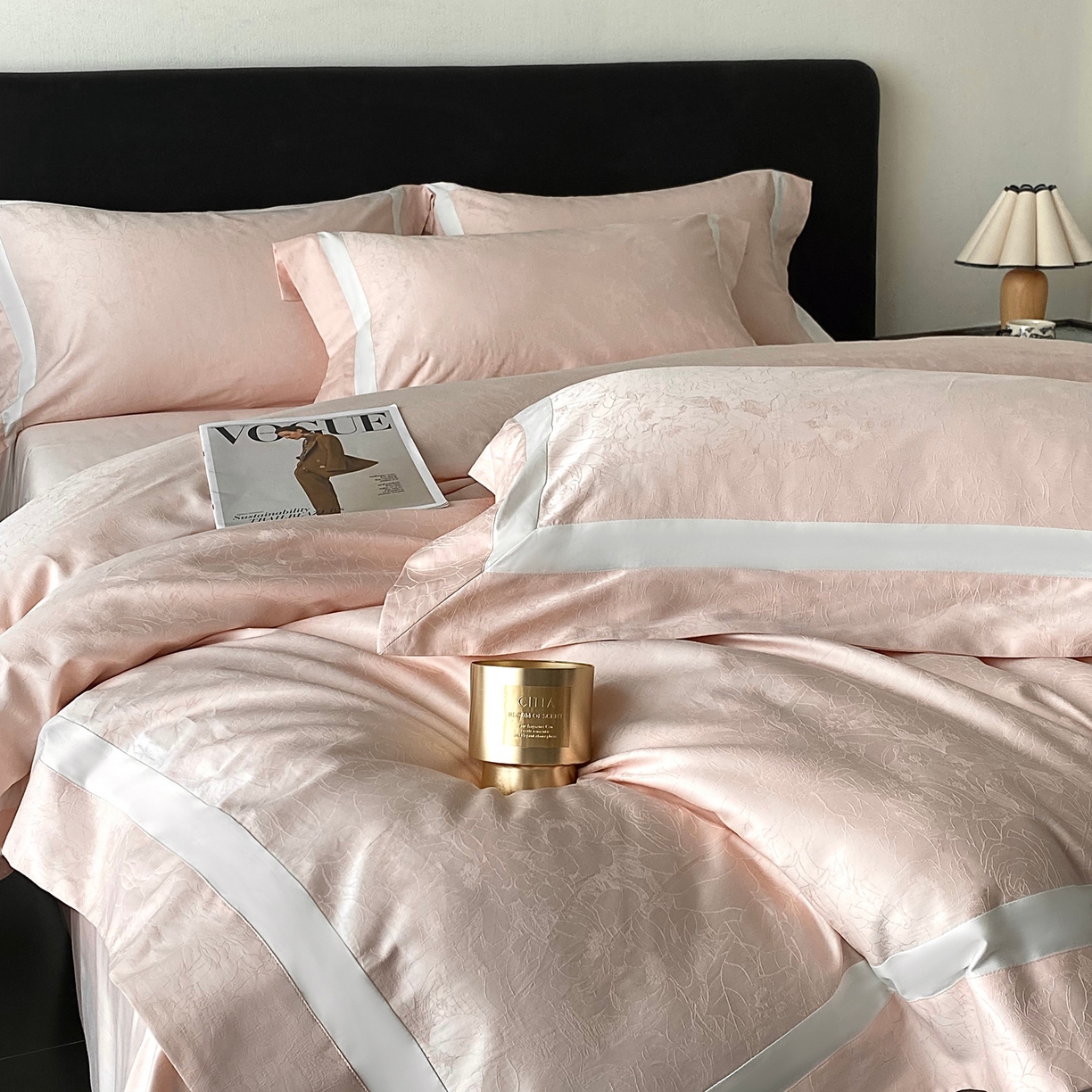 91家纺网 家纺一手货源 找家纺 2025秋冬新款长绒棉提花四件套-盛妍 盛妍-粉