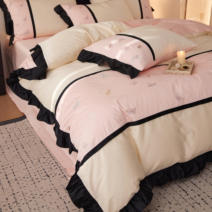 91家纺网 家纺一手货源 找家纺 （总）卡姿家纺 2025秋冬60支长绒棉名媛风刺绣四件套-蝴蝶安娜