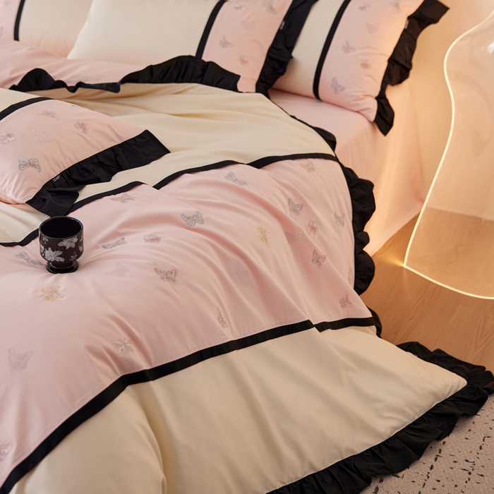 91家纺网 家纺一手货源 找家纺 （总）卡姿家纺 2025秋冬60支长绒棉名媛风刺绣四件套-蝴蝶安娜